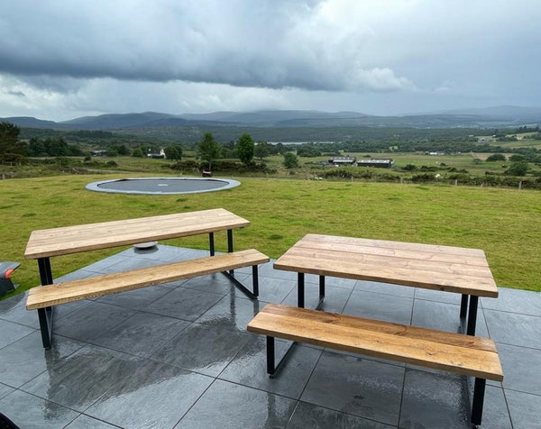 Rustic outdoor slatted picnic table