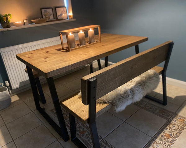 Rustic industrial handmade dining table with a bench set