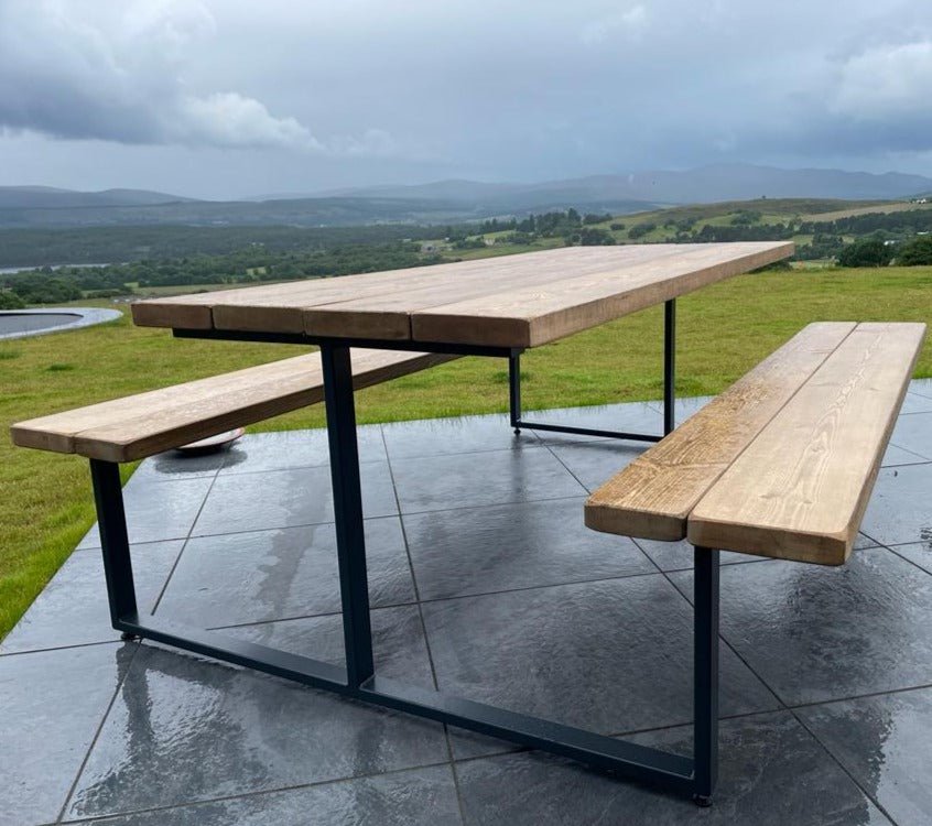 Outdoor Slatted Picnic Table with Fixed Benches - TRL Handmade Furniture